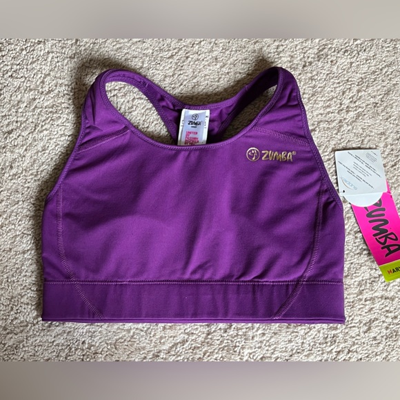 NWT Zumba Fitness Dance Racerback Sports Bra M Purple Convention 💃 - Picture 9 of 10